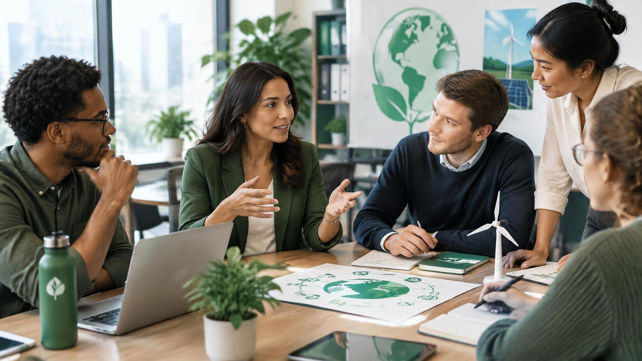 team discussing sustainability