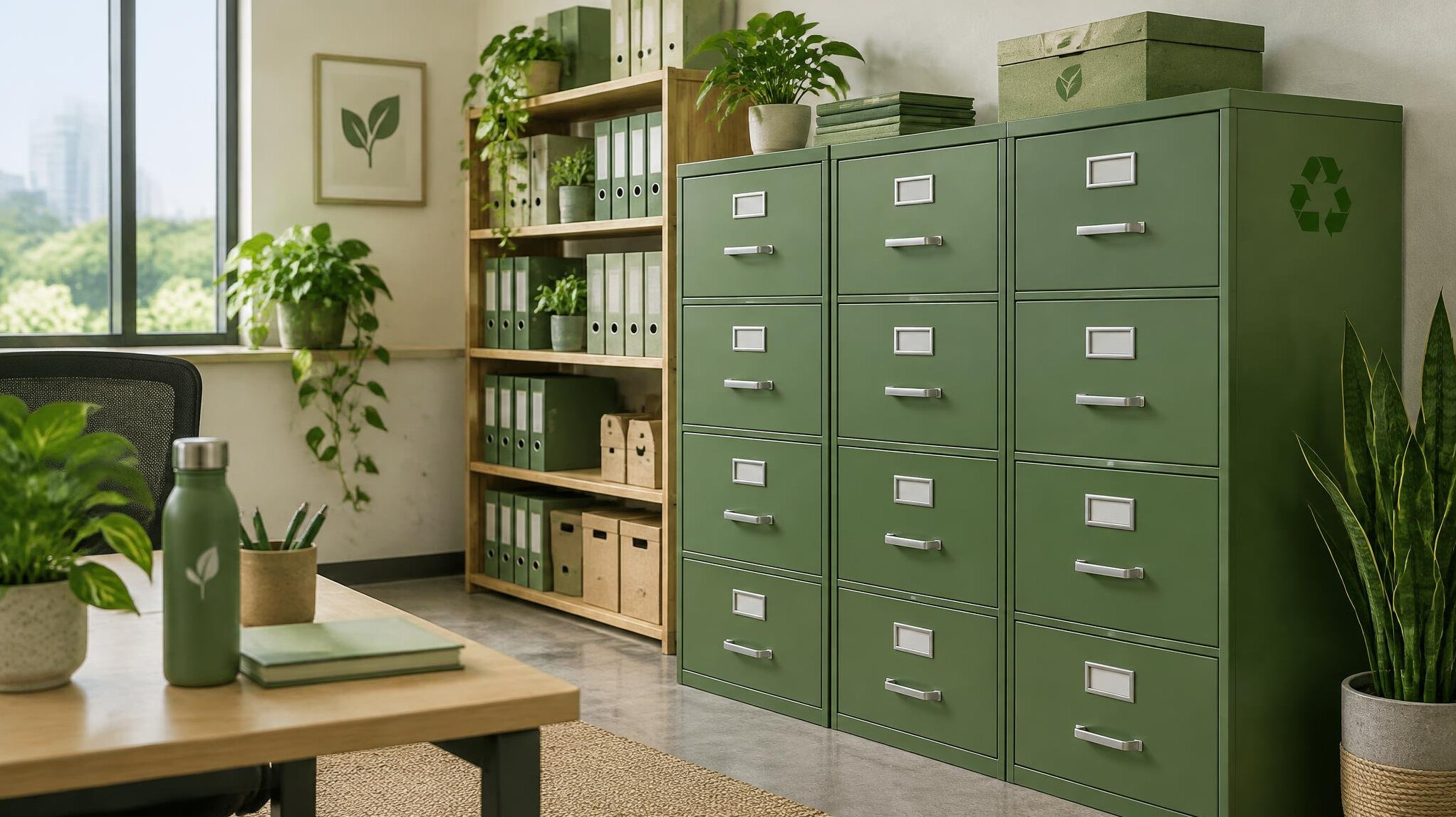 green filing cabinet in office
